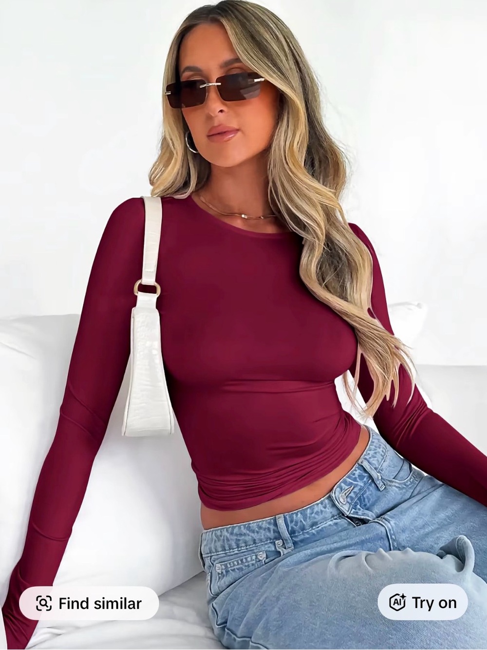 Women’s Long-Sleeve Crew Neck Top - Burgundy - Small